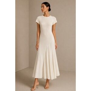 Ellery Ivory Crepe Midi Dress Godet Hem Architectural Luxury Minimalist Chic